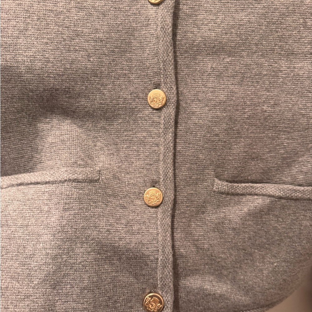 Abercrombie & Fitch GREY LuxeLoft Crew Sweater Jacket Cardigan Gold buttons - Picture 4 of 6